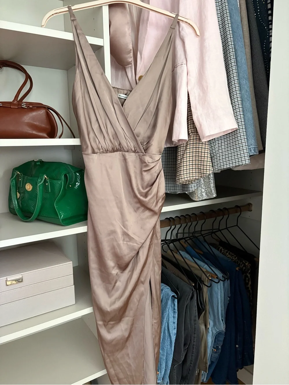 Abercrombie & Fitch Satin Taupe Maxi Slip Dress
